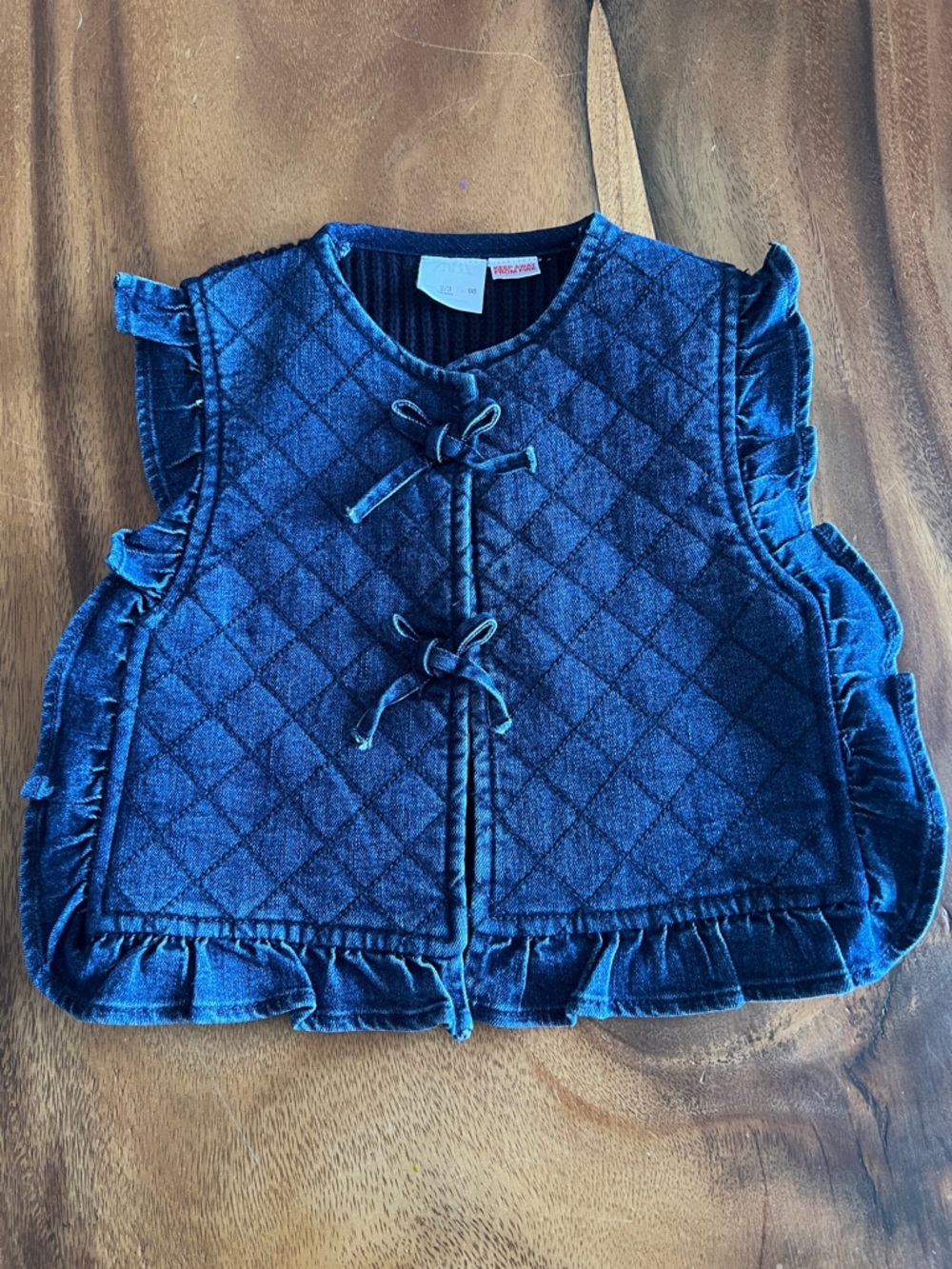 Zara Navy Quilted Denim Ruffle Vest